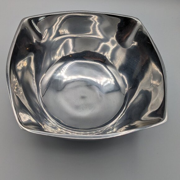 Pewter Square Decorative or Serving Bowl, Heavy with Footed Base, 8" Width - Picture 1 of 10